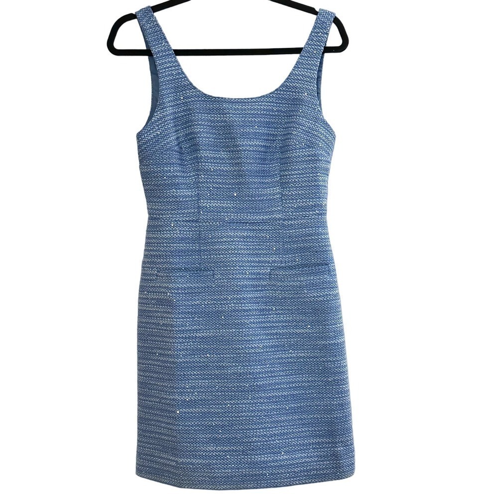 J Crew Collection Blue Mini Sheath Sleeveless Dress Sequin Tweed Preppy  - Sz 0
